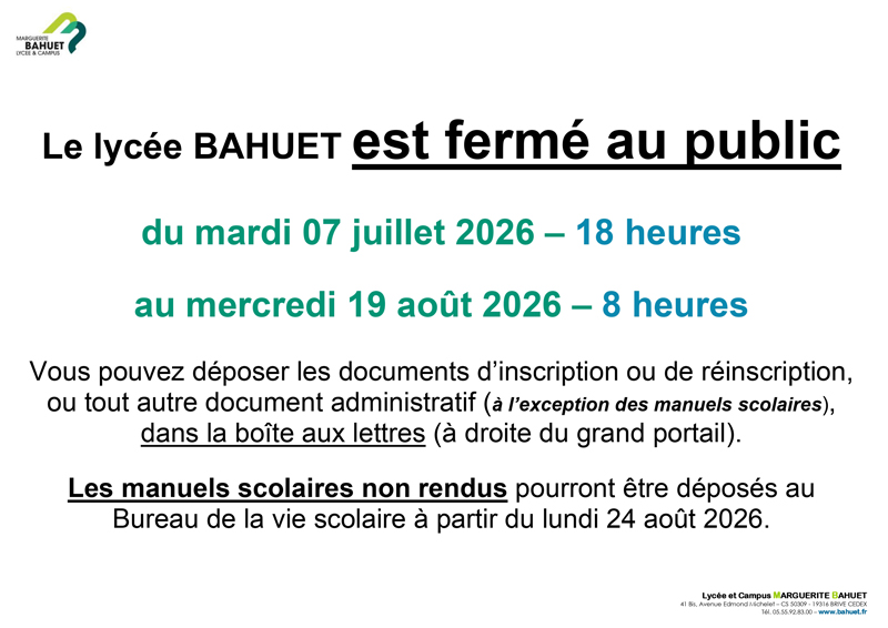 AFFICHE FERMETURE ESTIVALE LYCEE