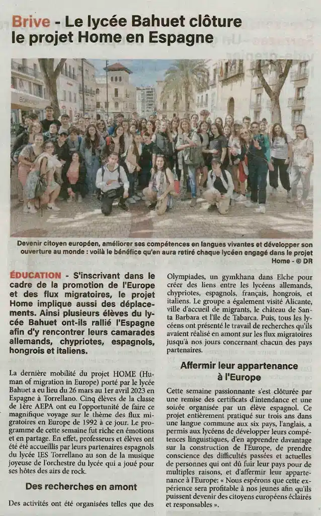 Le Lycee BAHUET cloture le projet Home en Espagne Mars 2023